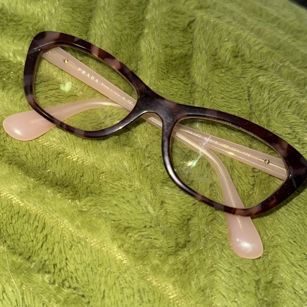 Prada Eyeglasses Frames VPR 03Q UE0-1O1 Brown Tortoise & Clear Pink 52-18-140